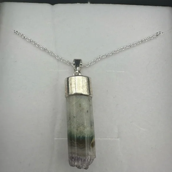 Amethyst and Agate Cylinder Pendant on Box Chain - Picture 8 of 11